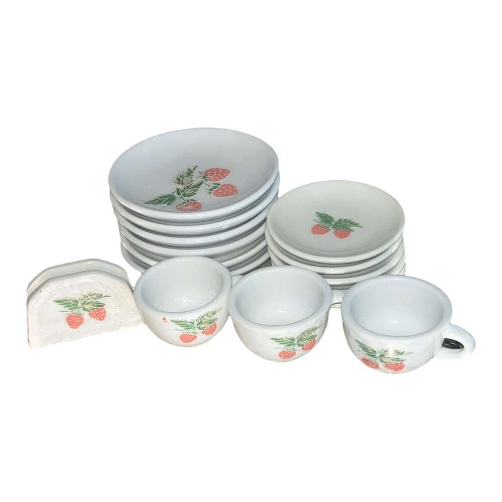 Frenzy Toys Vintage Miniature Porcelain Strawberry Tea Set Lot of 15 pcs